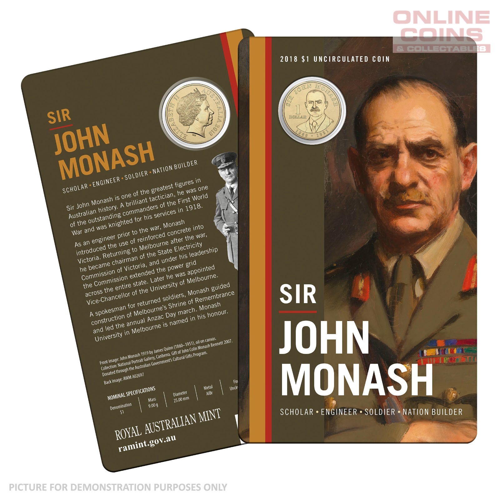 2018 $1 AlBr Uncirculated Carded Coin - Sir John Monash